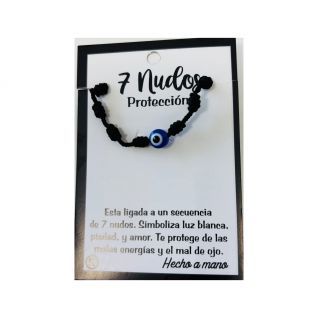 Pulsera 7 nudos negro cordón grueso con Ojo Turco